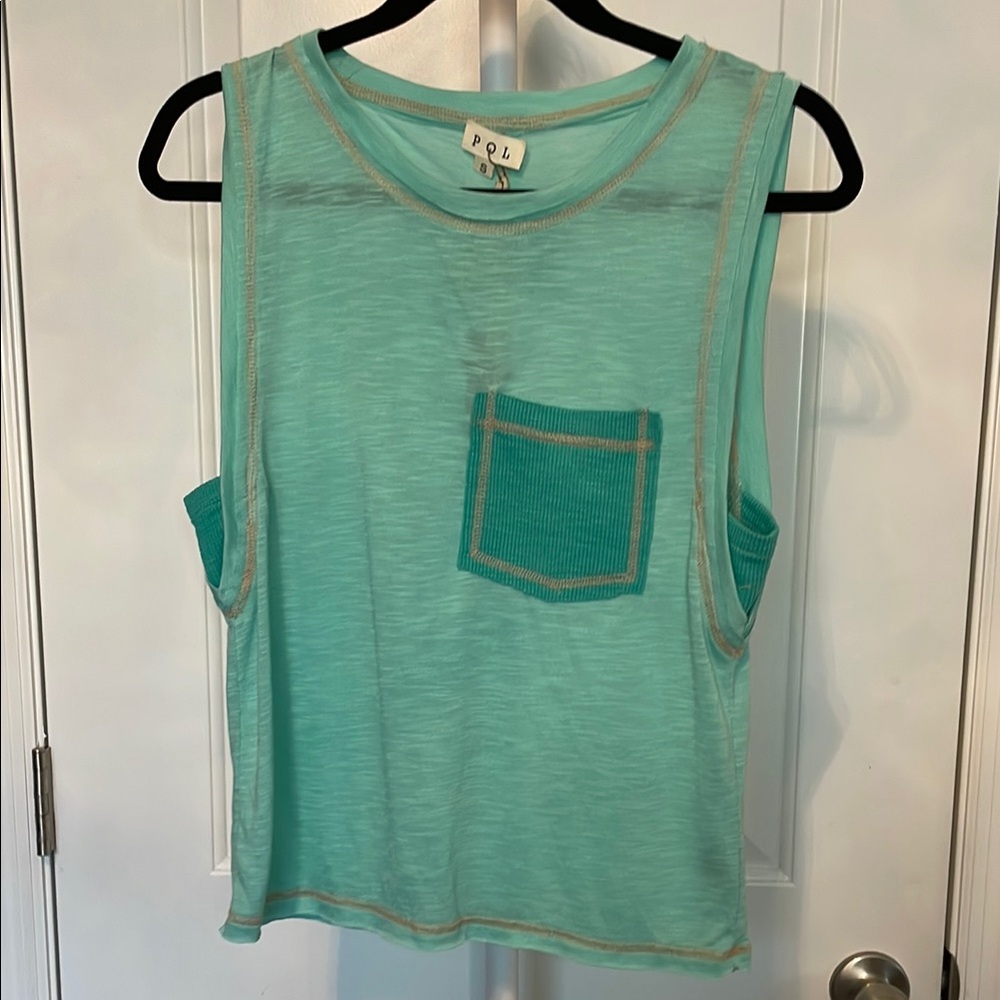 POL Green Sleeveless Crop Muscle Tee